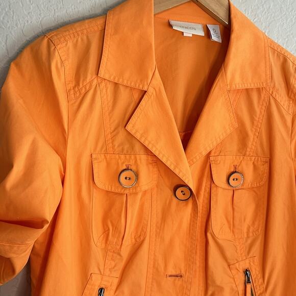 Chico’s Orange Vacation Jacket Nautical Coastal Preppy Resortwear Seaside Bright - Picture 2 of 6